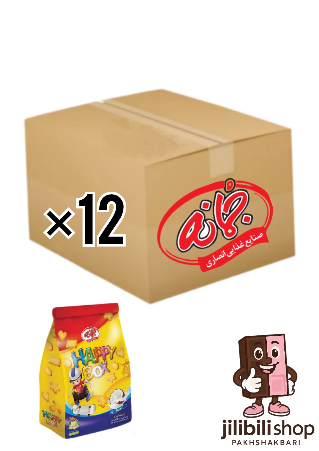 بیسکویت هپی باکس نارگیل+وانیل ۱۵۰گرم ۱۲عددی جمانه